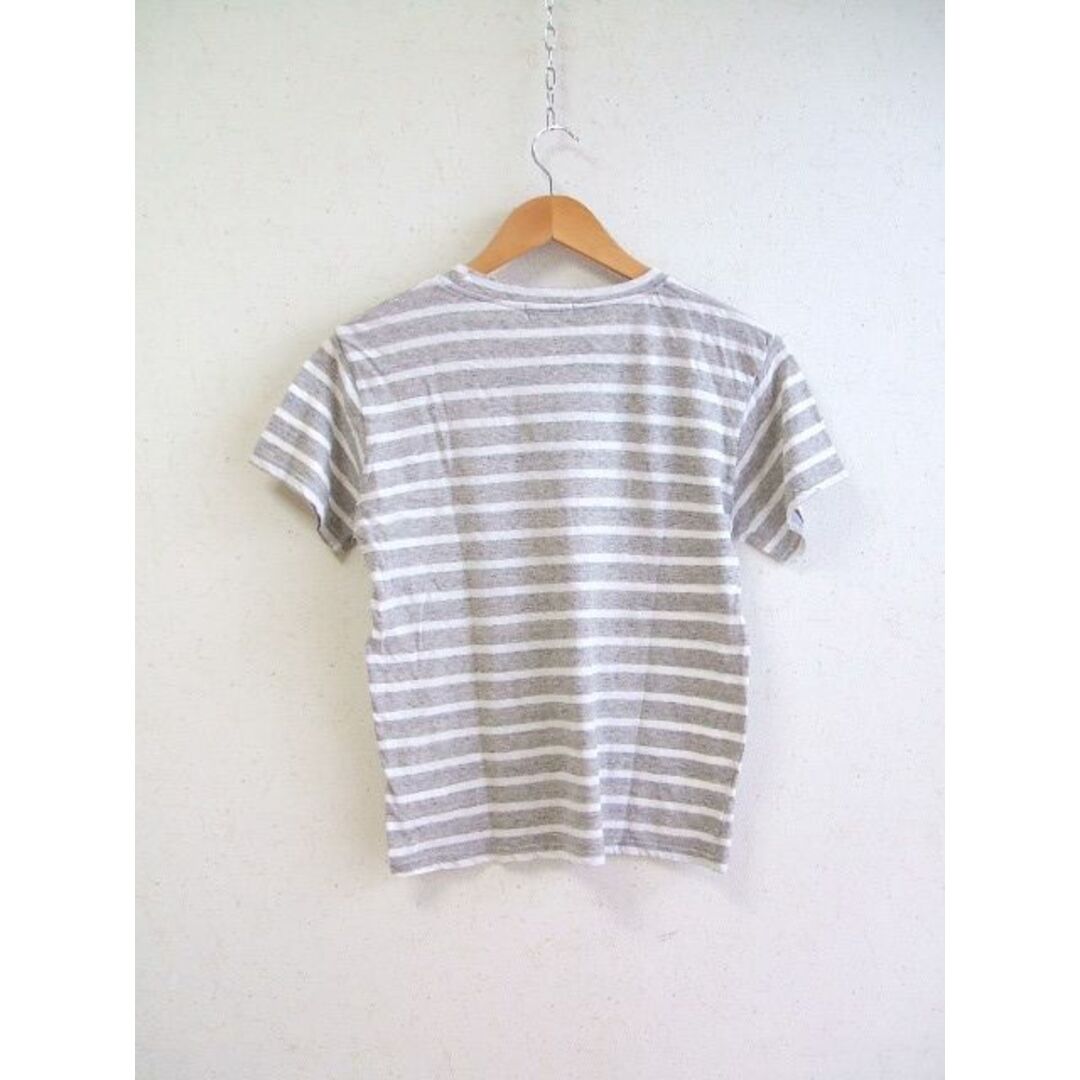 IN NATURAL コットンリネンボーダー半袖Tシャツ ホワイト　杢グレー レディース インナチュラル【中古】0-0812S△ レディースのトップス(Tシャツ(半袖/袖なし))の商品写真