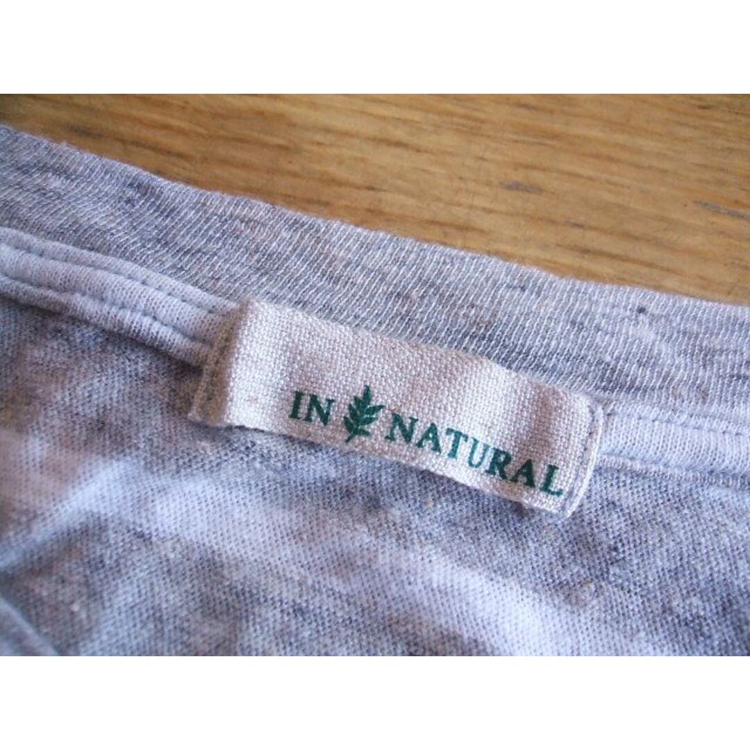 IN NATURAL コットンリネンボーダー半袖Tシャツ ホワイト　杢グレー レディース インナチュラル【中古】0-0812S△ レディースのトップス(Tシャツ(半袖/袖なし))の商品写真