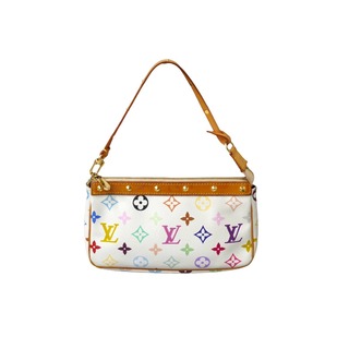 ルイヴィトン(LOUIS VUITTON)のLOUIS VUITTON ルイヴィトン 村上隆 ポシェットアクセソワール スト付き マルチカラー ホワイト M92649 美品 中古 63740(ハンドバッグ)