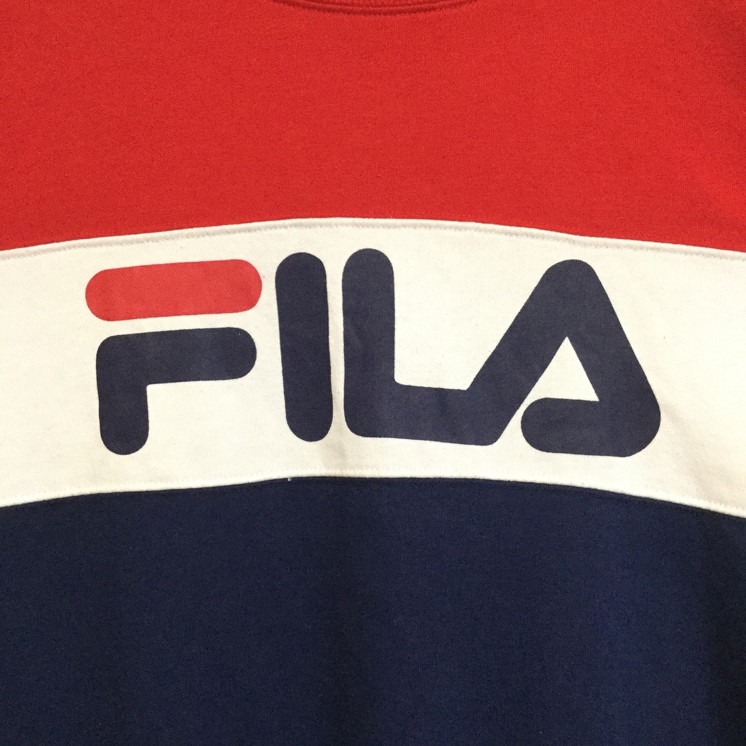 FILA(フィラ)の【フィラ ビッグロゴスウェット】 ロゴ刺繍 トリコカラー M 赤/青/白 古着 メンズのトップス(スウェット)の商品写真