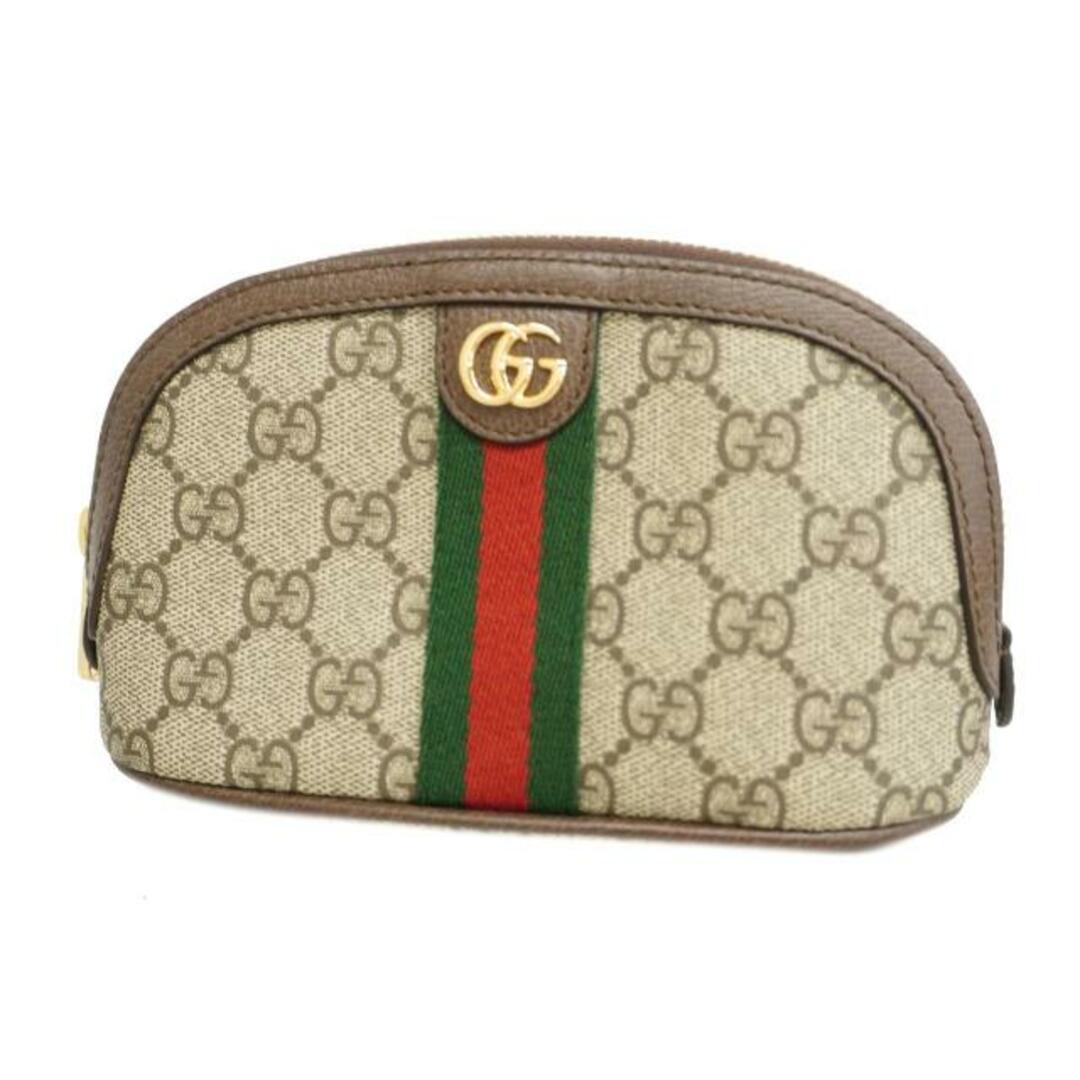 Gucci(グッチ)の【4ic2617】グッチ ポーチ/オフィディア/PVC/レザー/ブラウン/ゴールド金具 【中古】 レディース レディースのファッション小物(ポーチ)の商品写真