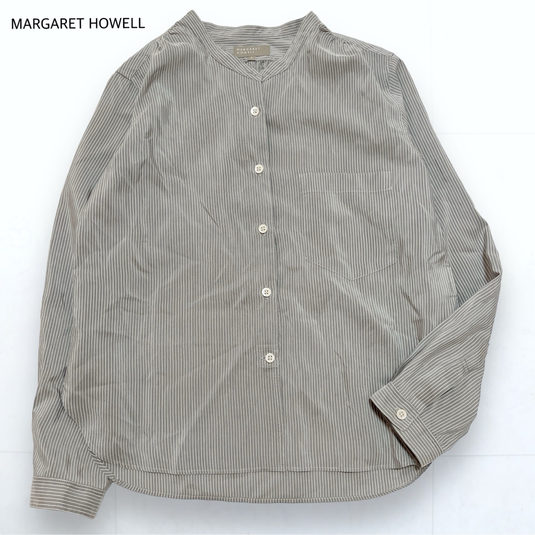 MARGARET HOWELL(マーガレットハウエル)のMARGARET HOWELL シルク混 バンドカラー シャツ ワイドシルエット レディースのトップス(シャツ/ブラウス(長袖/七分))の商品写真