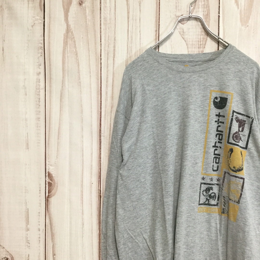 carhartt(カーハート)の【カーハート 長袖Tシャツ】 ビッグロゴ プリント L グレー 古着 メンズのトップス(Tシャツ/カットソー(七分/長袖))の商品写真