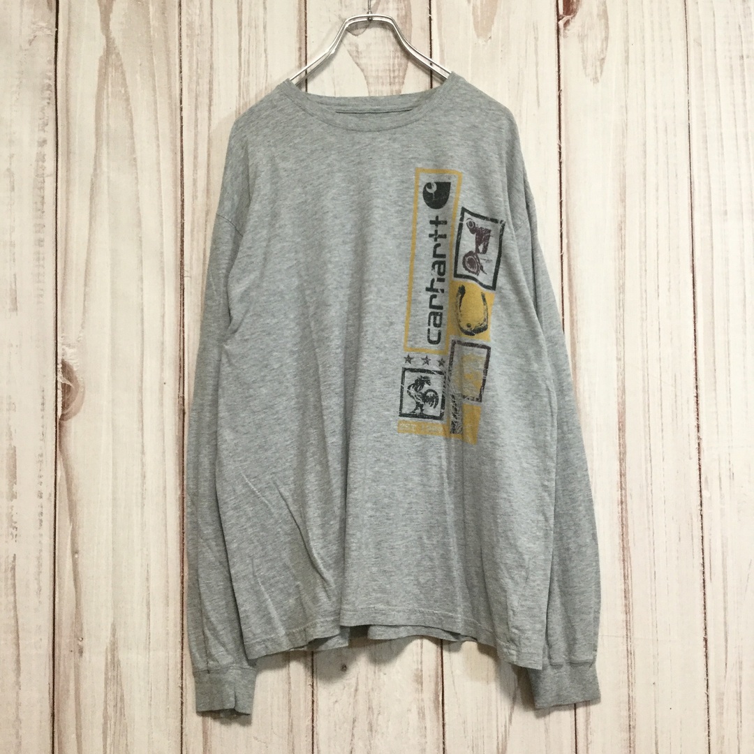 carhartt(カーハート)の【カーハート 長袖Tシャツ】 ビッグロゴ プリント L グレー 古着 メンズのトップス(Tシャツ/カットソー(七分/長袖))の商品写真