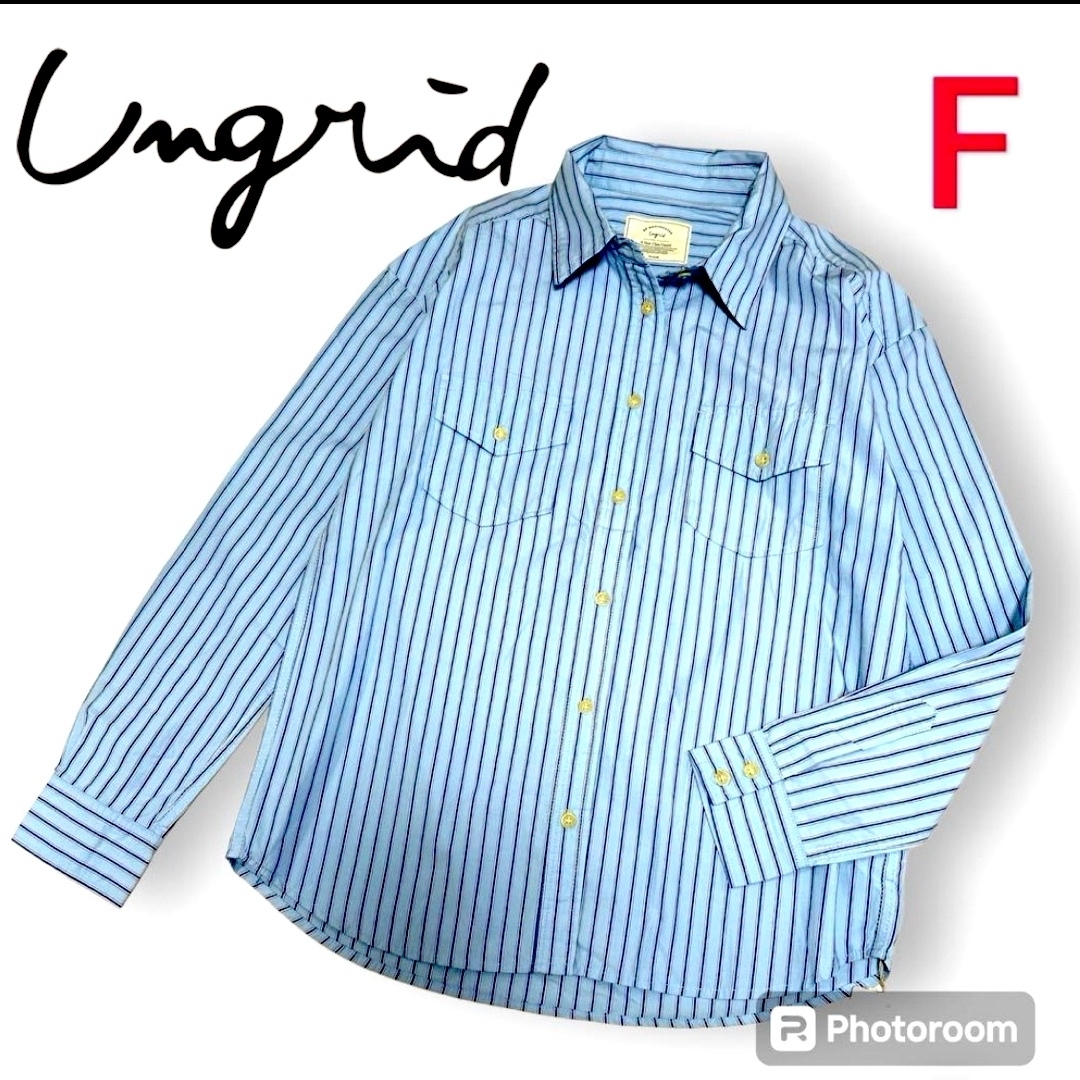 Ungrid(アングリッド)の新品　アングリッド　レディース　長袖シャツ　ストライプ　ブルー　フリーサイズ レディースのトップス(シャツ/ブラウス(長袖/七分))の商品写真
