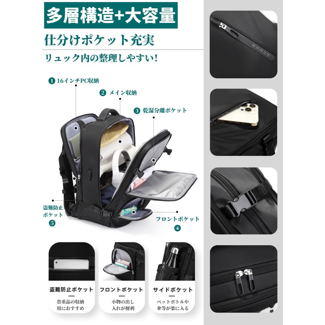 【未使用】リュック リュックサック USB 黒 ブラック ビジネスリュック レディースのバッグ(リュック/バックパック)の商品写真