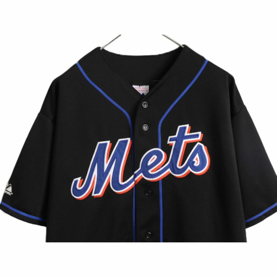 MLB オフィシャル Majestic メッツ ベースボール シャツ メンズ XXL ユニフォーム ゲームシャツ メジャーリーグ 半袖シャツ ブラック 廃盤 スポーツ/アウトドアの野球(ウェア)の商品写真