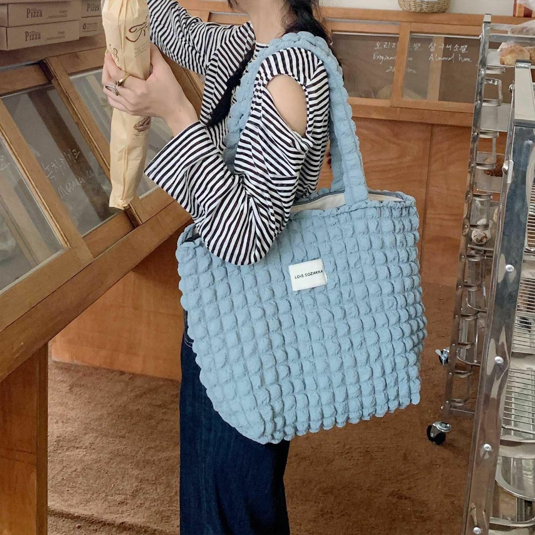 【色: ブルー】[happykau] ポップコーンバッグ トート キルティングバ レディースのバッグ(その他)の商品写真