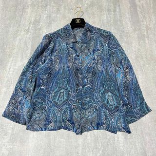 ヴィンテージ(VINTAGE)の長袖シャツ ペイズリー 総柄 ブルー シルク Lサイズ  ヴィンテージ(シャツ/ブラウス(長袖/七分))