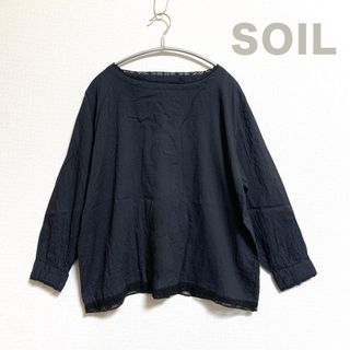 ソイル(SOIL)の【soil ソイル】やわらか コットン プルオーバー レース ブラック(シャツ/ブラウス(長袖/七分))