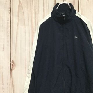 ナイキ(NIKE)の【ナイキ ポリジャケット】スウッシュ刺繍 サイドライン M ネイビー 古着(ナイロンジャケット)