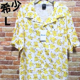 【新品☆希少】ポケモン ピカチュウ 開襟シャツ 柄シャツ L レーヨン100％(シャツ)