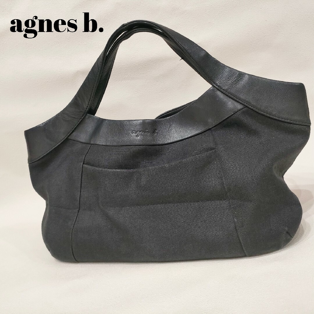 agnes b.(アニエスベー)のアニエスベー　agnes b.　リネン　麻　レザー　ハンドバッグ レディースのバッグ(ハンドバッグ)の商品写真