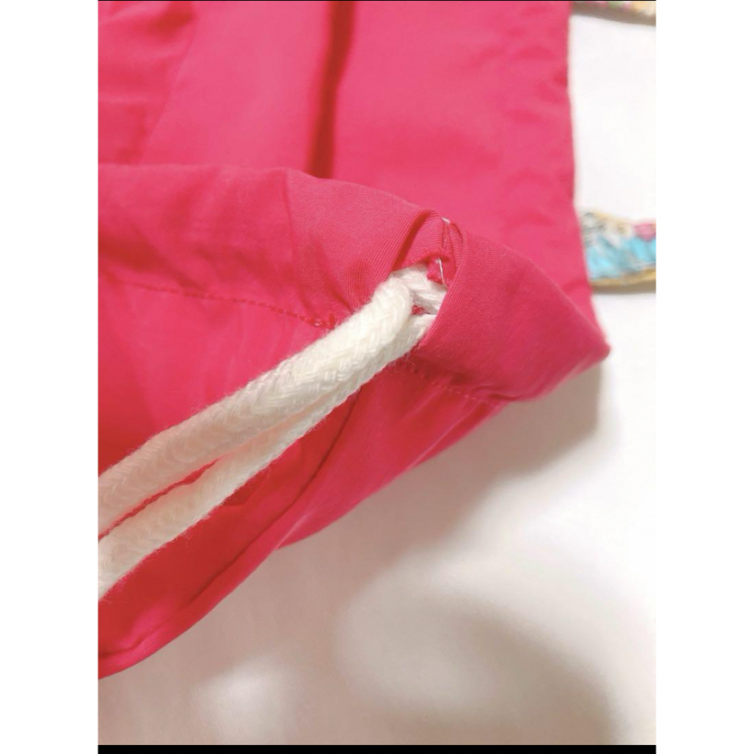 ハンドメイド　プールバッグ　ナイロン　はっ水　花柄ピンク　ナップサック ハンドメイドのキッズ/ベビー(外出用品)の商品写真
