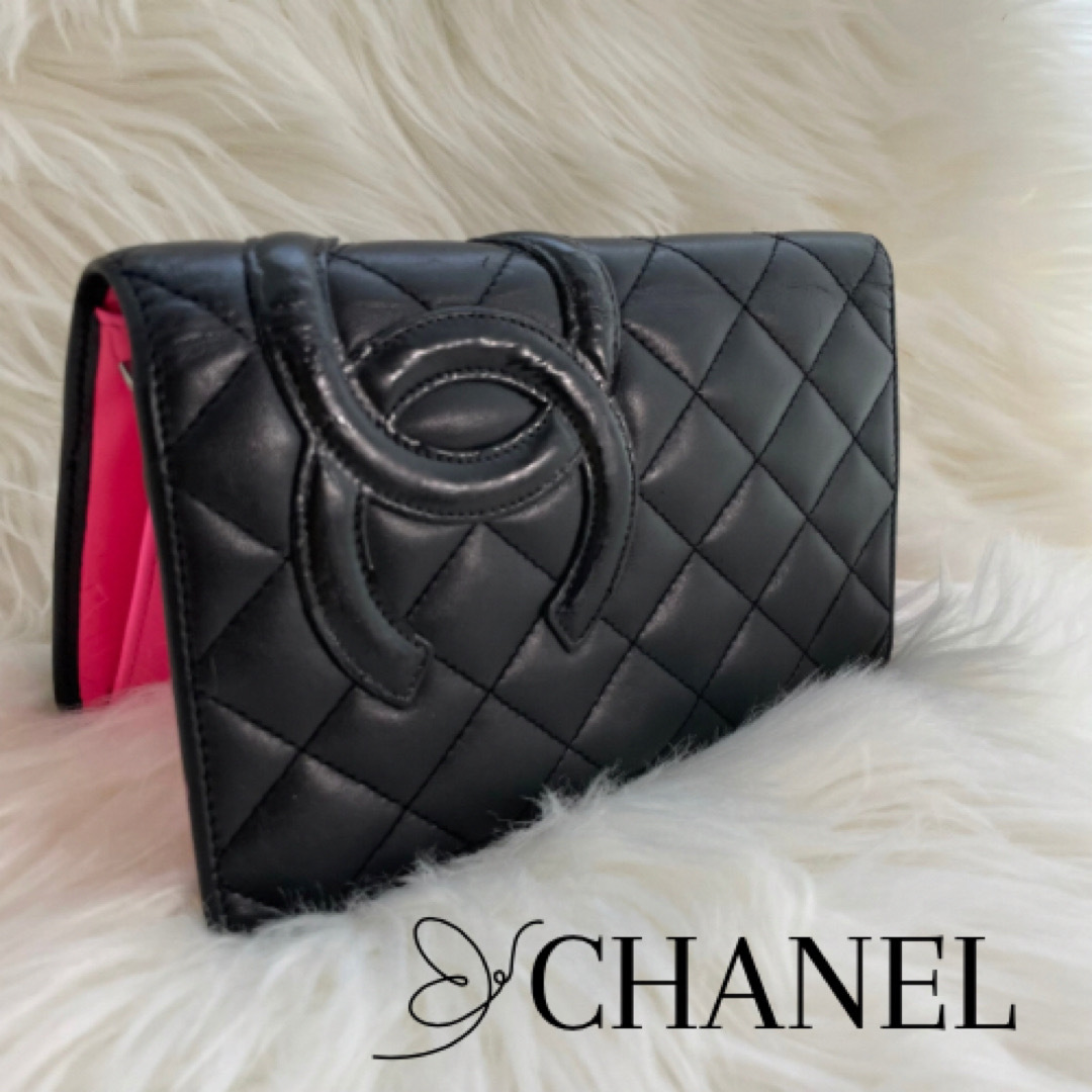 CHANEL(シャネル)のシャネル CHANEL二つ折り 長財布 カンボンライン ココマーク 黒 ピンク  レディースのファッション小物(財布)の商品写真