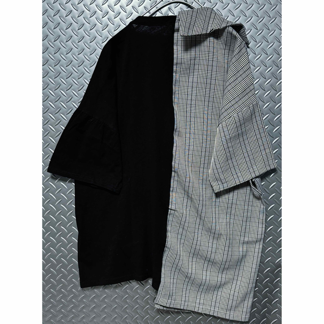 VINTAGE(ヴィンテージ)の異素材ジャケットオーバーTシャツ アシンメトリー ストリート ビッグシルエット メンズのトップス(Tシャツ/カットソー(半袖/袖なし))の商品写真