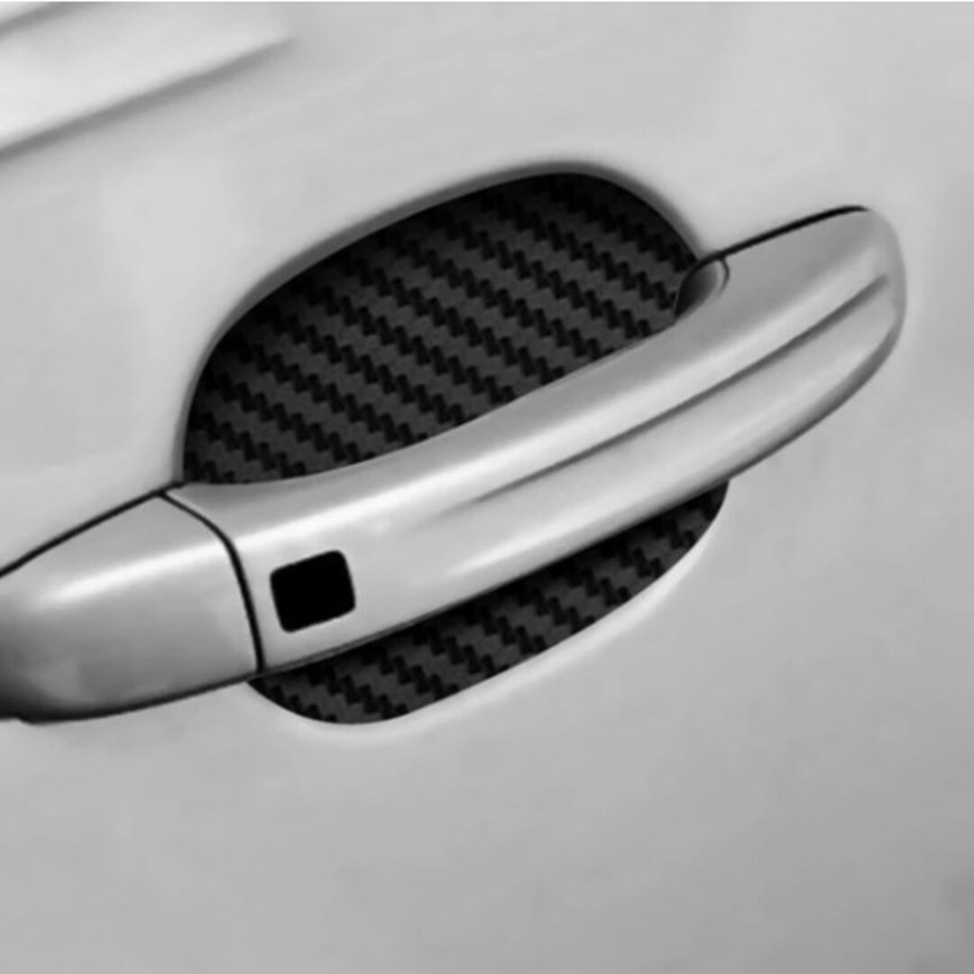車　ドア　ハンドル　プロテクター　4枚セット　カーボン　ブラック　キズ防止 自動車/バイクの自動車(車外アクセサリ)の商品写真