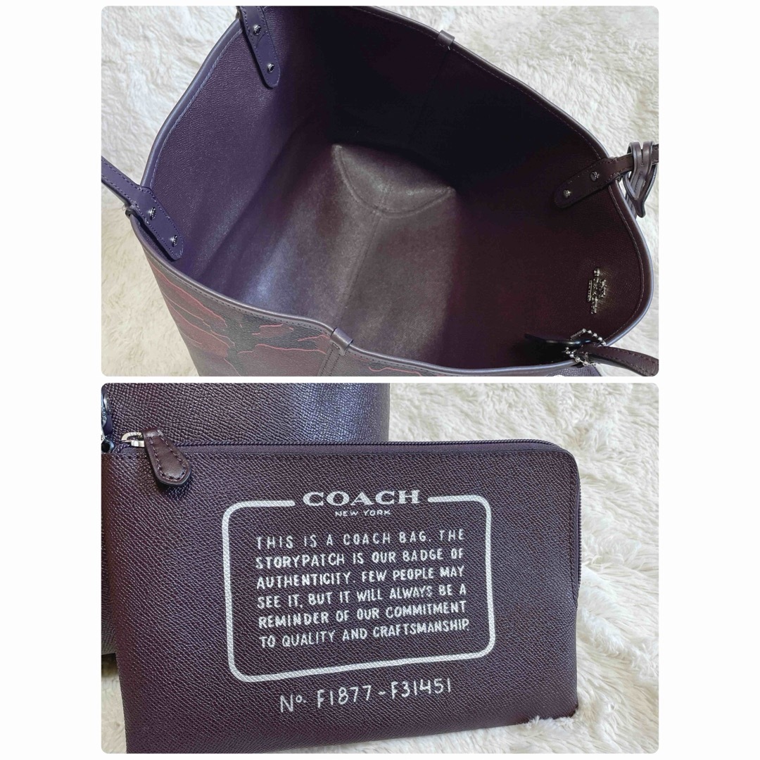 COACH(コーチ)のCOACH リバーシブル カモフラ レザー トートバッグ 船形 ポーチ付 コーチ レディースのバッグ(トートバッグ)の商品写真