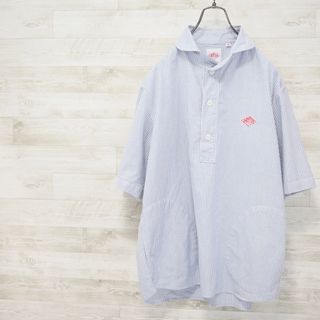 DANTON 21SS 丸襟OXストライプ半袖シャツ-Blue/40