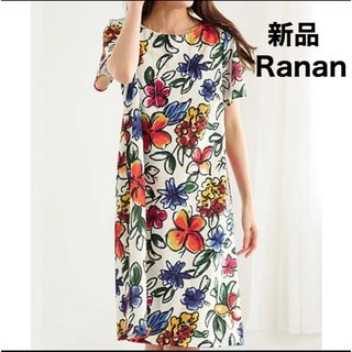 ラナン(Ranan)の【新品】ラナン　手書き花柄サックスワンピース(ひざ丈ワンピース)