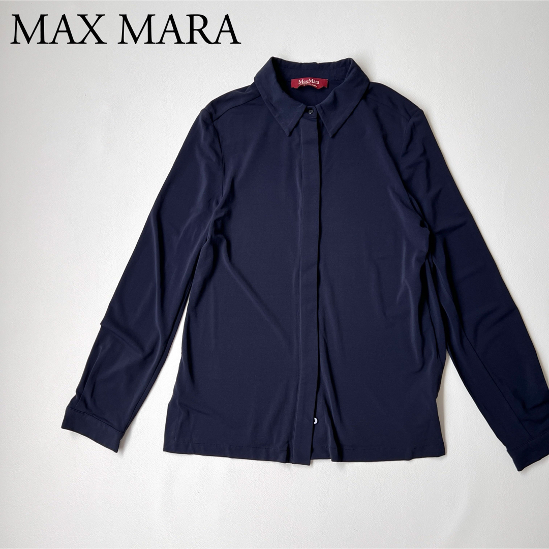 Max Mara(マックスマーラ)の良品　MAX MARA マックスマーラ　シャツ　ブラウス　イタリア製　ネイビー レディースのトップス(シャツ/ブラウス(長袖/七分))の商品写真
