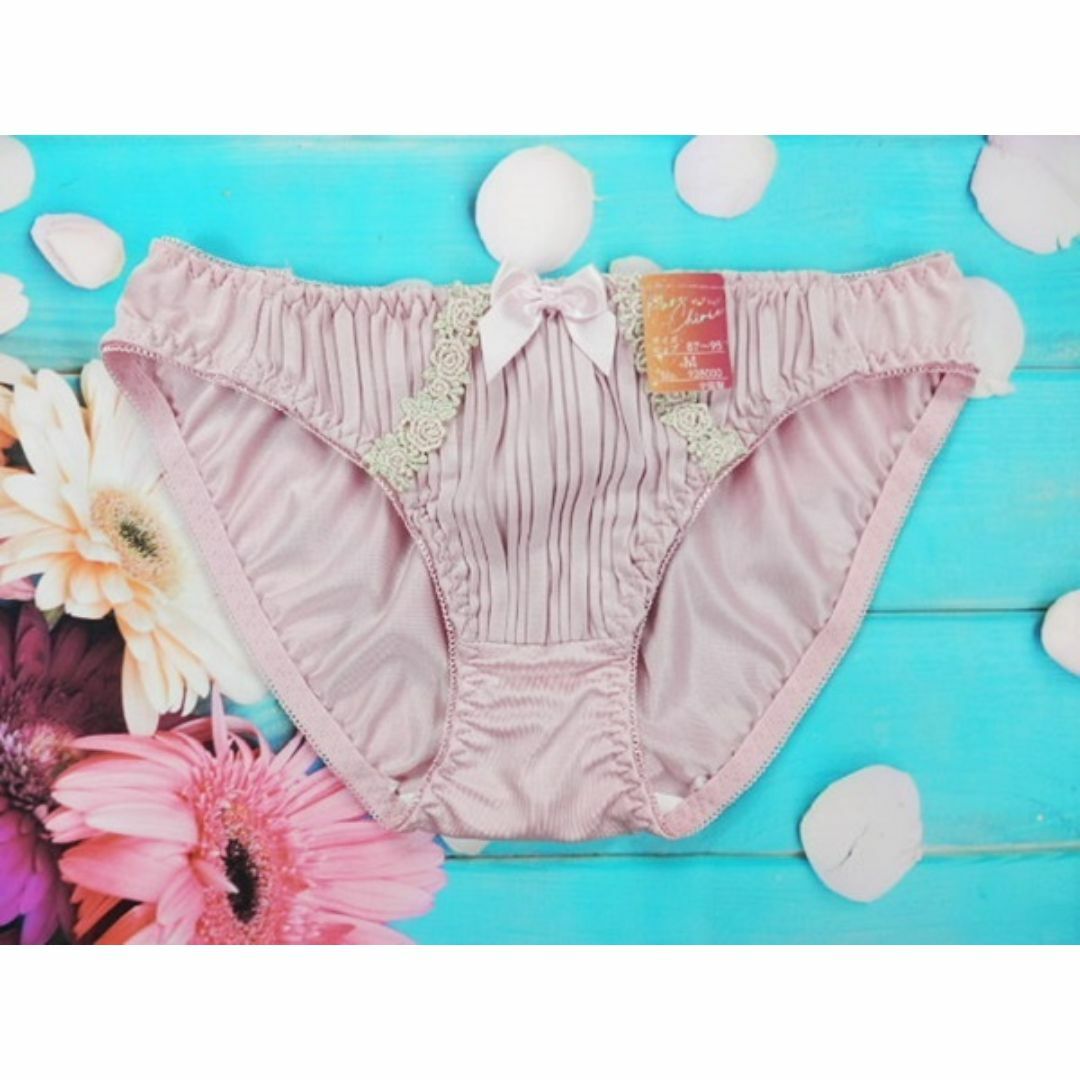 141★C75 M★ブラショーツセット プリーツ 小ローズ刺繍 ピンク レディースの下着/アンダーウェア(ブラ&ショーツセット)の商品写真
