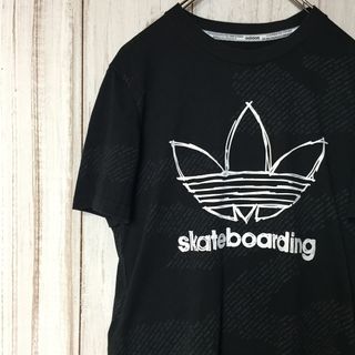 アディダス(adidas)の【アディダスオリジナルス 半袖ビッグロゴTシャツ】総柄 M 黒 古着(Tシャツ/カットソー(半袖/袖なし))