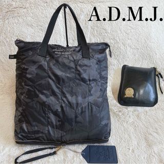 エーディーエムジェイ(A.D.M.J.)の美品 希少 A.D.M.J. 折りたたみ レザー ナイロン トートバッグ 迷彩(トートバッグ)