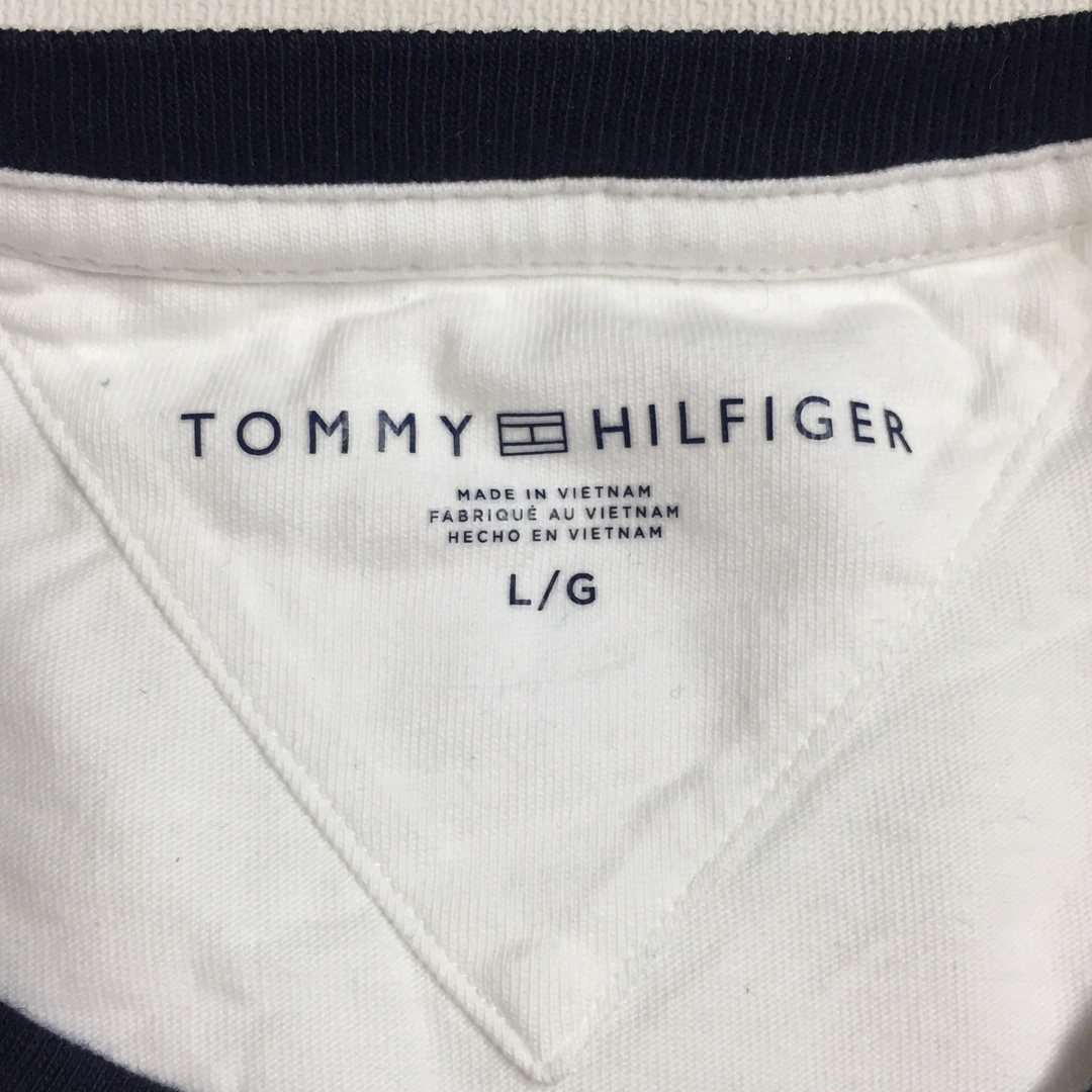 TOMMY HILFIGER(トミーヒルフィガー)の【トミーヒルフィガー 半袖ロゴTシャツ】刺繍 リンガー 美品 L 白 古着 メンズのトップス(Tシャツ/カットソー(半袖/袖なし))の商品写真