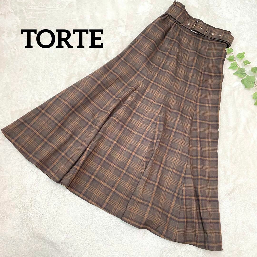 TORTE(トルテ)の〖トルテ〗Aラインフレアスカート ロング丈 チェック柄 ベルト付き 大人女子 F レディースのスカート(ロングスカート)の商品写真