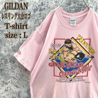 IT73 US古着ギルダンスポーツ大会プリント格言バックプリントさくら色Tシャツ(Tシャツ/カットソー(半袖/袖なし))