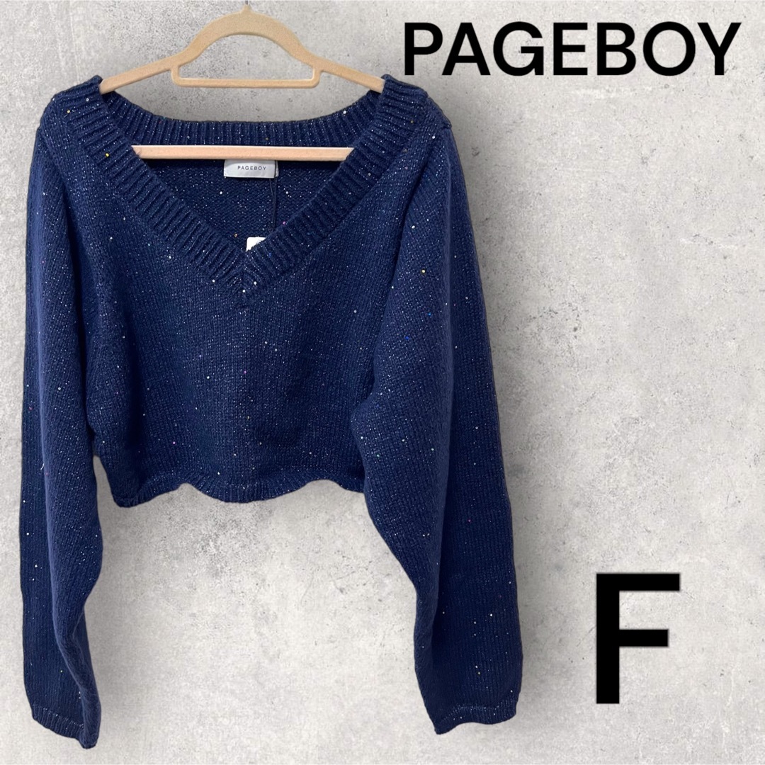 PAGEBOY(ページボーイ)の★新品★PAGEBOY スパンコールユルVショートニット　Fサイズ レディースのトップス(ニット/セーター)の商品写真