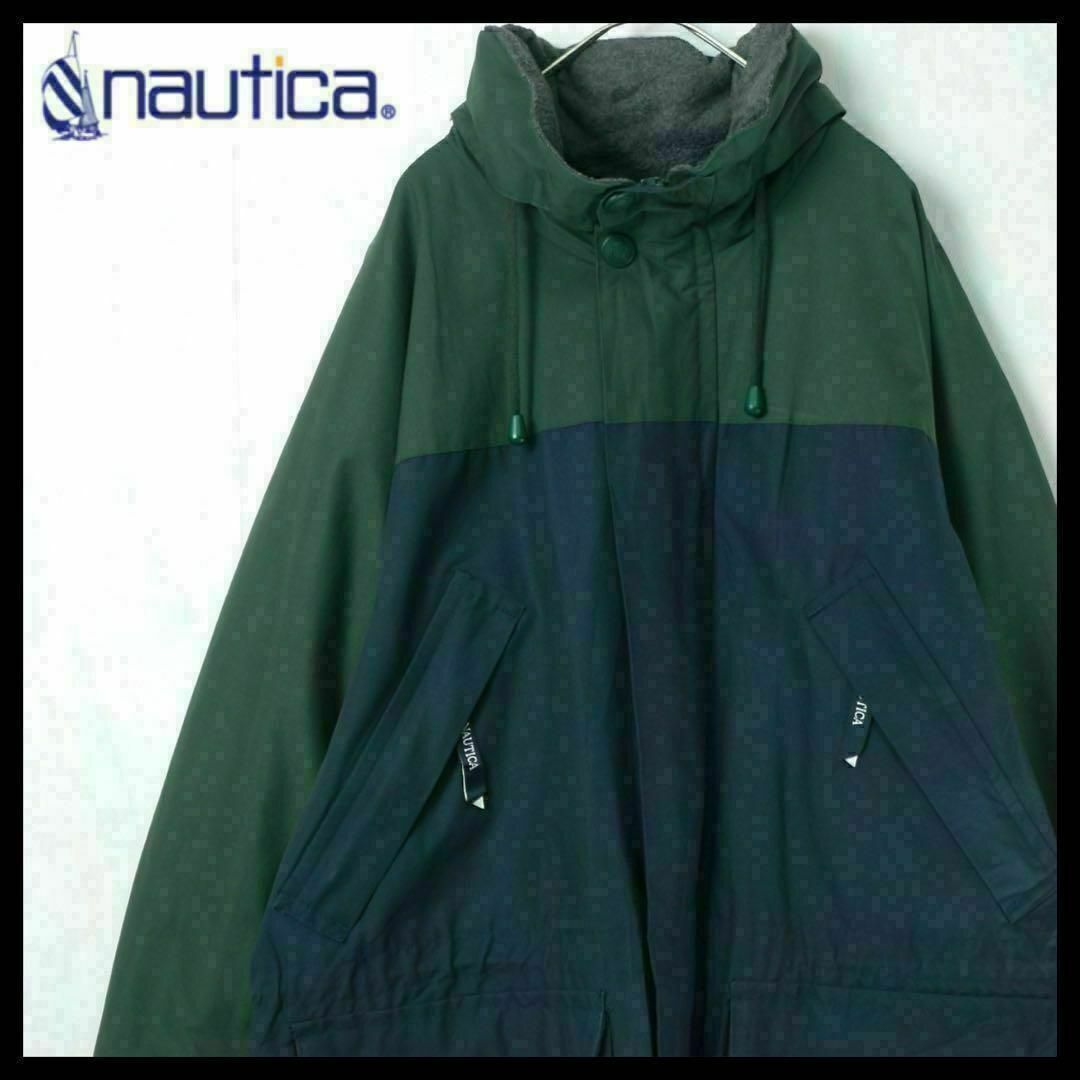 NAUTICA(ノーティカ)の【希少】ノーティカ セーリングジャケット 刺繍ロゴ フリース 緑 古着 90s メンズのジャケット/アウター(マウンテンパーカー)の商品写真