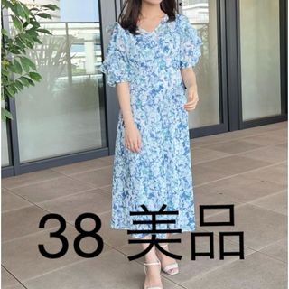 フラワープリントワンピース　ブルー　38