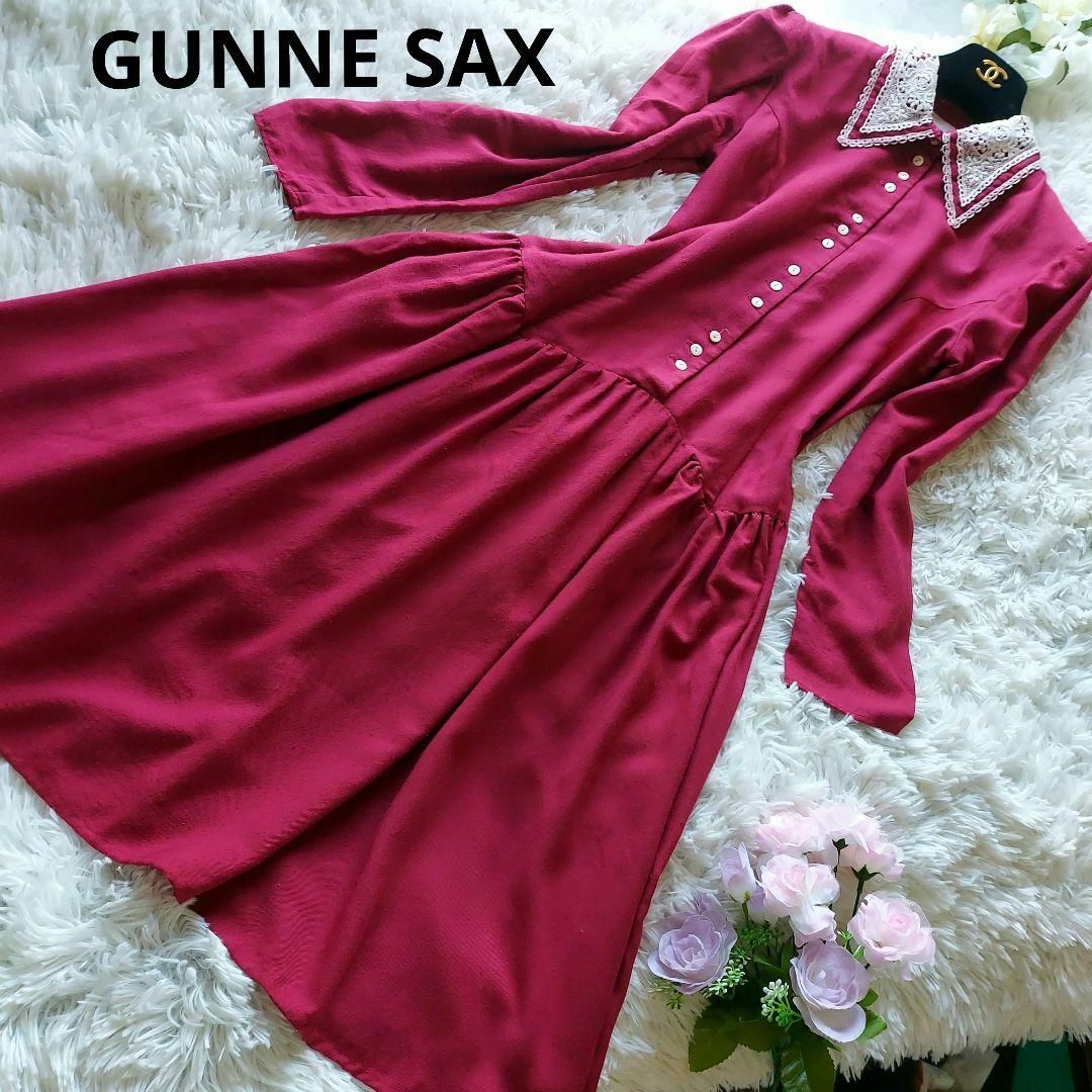 GUNNE SAX(ガニーサックス)の80s ガニーサックス　シャツワンピース　レース　花　フレア　Aライン　レーヨン レディースのワンピース(ひざ丈ワンピース)の商品写真