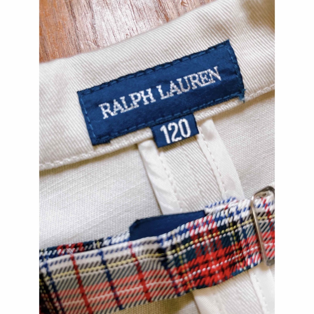 Ralph Lauren(ラルフローレン)の美品ラルフローレン　オフホワイト　リボン付　ジャケット　ブレザー　スカート120 キッズ/ベビー/マタニティのキッズ服女の子用(90cm~)(ジャケット/上着)の商品写真