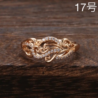 14KGPアラベスク 透かし彫り 高級 小粒 ジルコン ローズゴールド リング(リング(指輪))