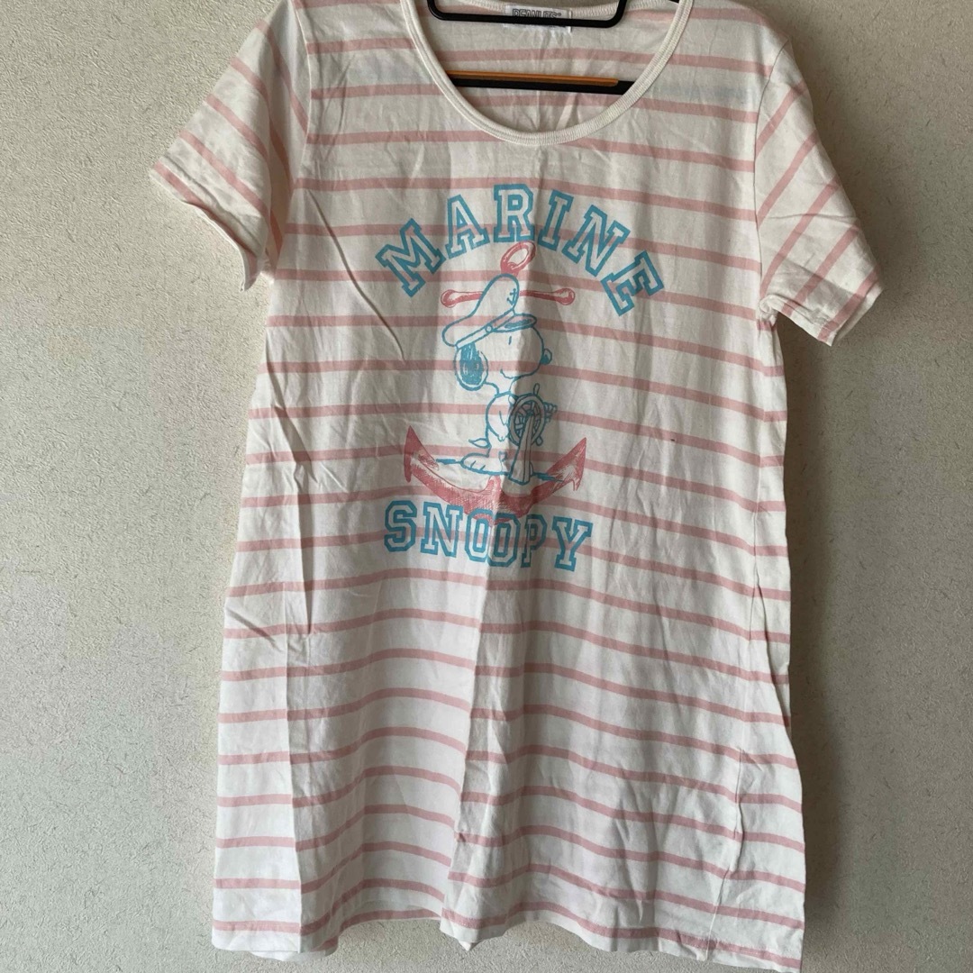 SNOOPY(スヌーピー)のスヌーピー　マリン　ボーダー　Tシャツ　ロング丈 レディースのトップス(Tシャツ(半袖/袖なし))の商品写真