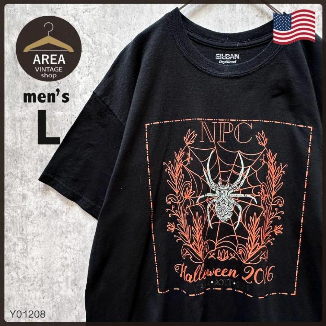 アメリカプリントTシャツギルダン半袖メンズ古着Lサイズブラック黒クモ蜘蛛USA メンズのトップス(Tシャツ/カットソー(半袖/袖なし))の商品写真