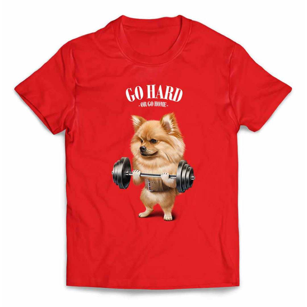 オレンジ ポメラニアン いぬ 犬 筋トレ Tシャツ メンズ レディース キッズ メンズのトップス(Tシャツ/カットソー(半袖/袖なし))の商品写真