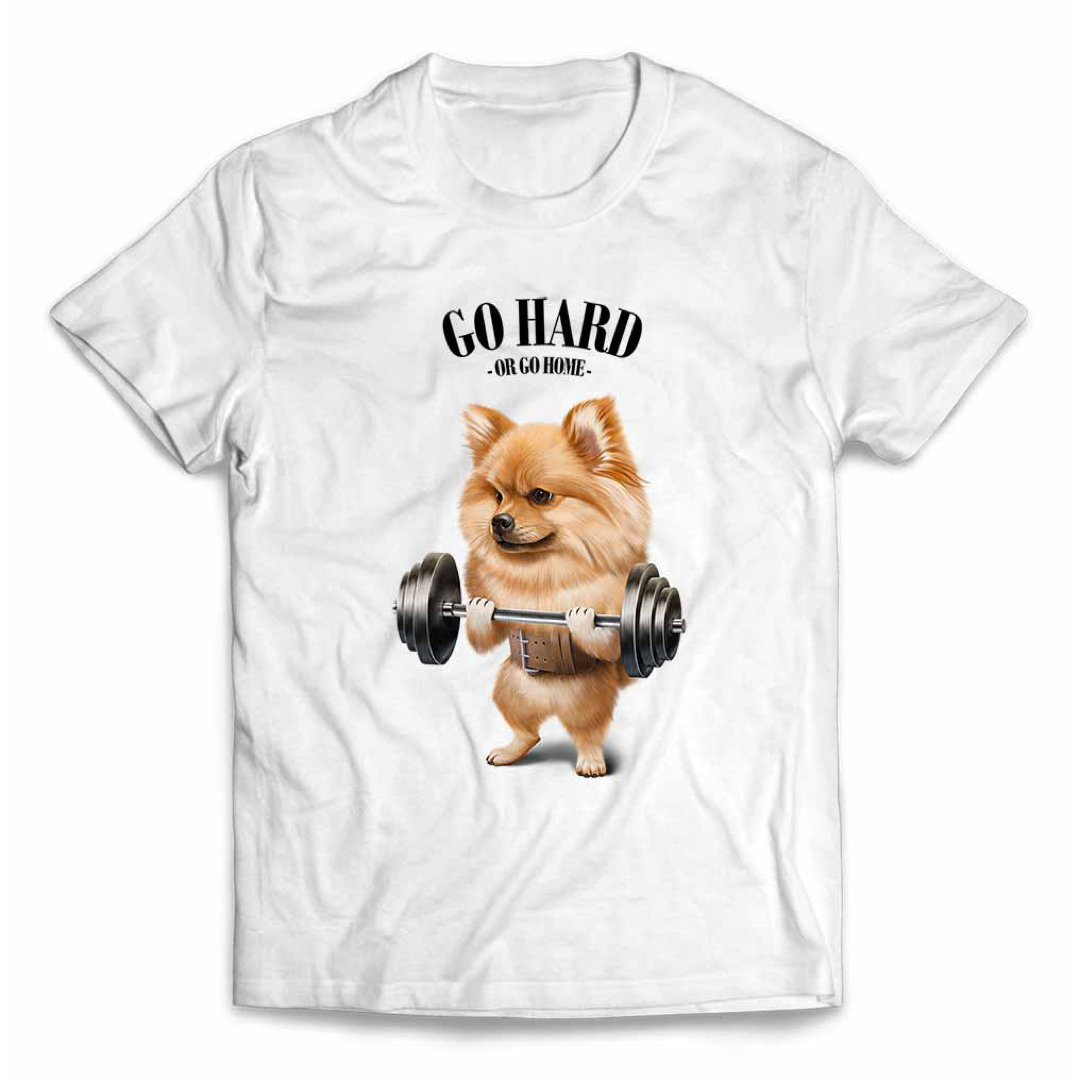 オレンジ ポメラニアン いぬ 犬 筋トレ Tシャツ メンズ レディース キッズ メンズのトップス(Tシャツ/カットソー(半袖/袖なし))の商品写真