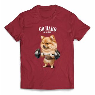 オレンジ ポメラニアン いぬ 犬 筋トレ Tシャツ メンズ レディース キッズ(Tシャツ/カットソー(半袖/袖なし))