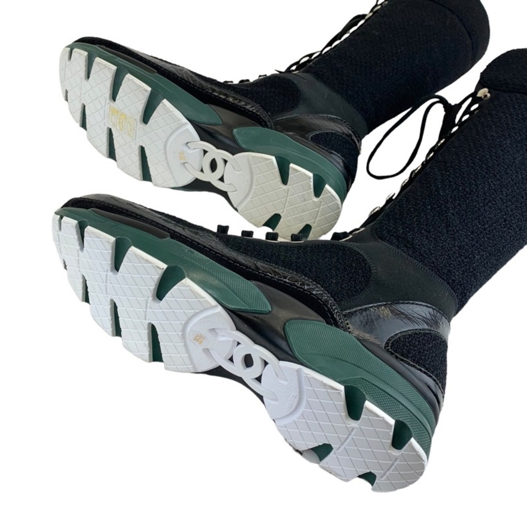 CHANEL(シャネル)のシャネル CHANEL ブーツ ロングブーツ 靴 シューズ ツイード レザー ブラック レースアップ ココマーク ラメ レディースの靴/シューズ(ブーツ)の商品写真