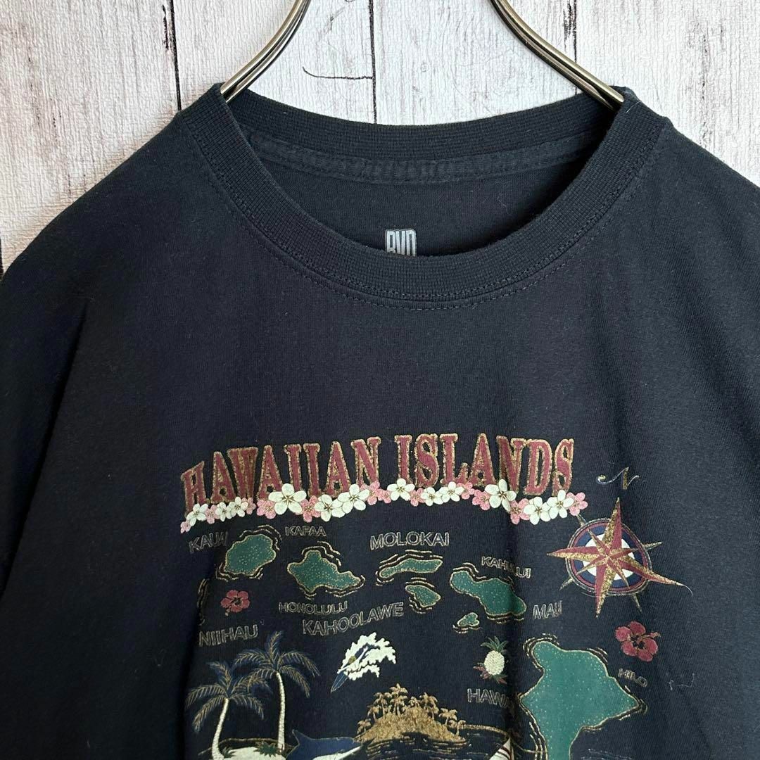古着アメリカTシャツ半袖メンズXLサイズブラック黒ハワイアンマップゆるだぼUSA メンズのトップス(Tシャツ/カットソー(半袖/袖なし))の商品写真