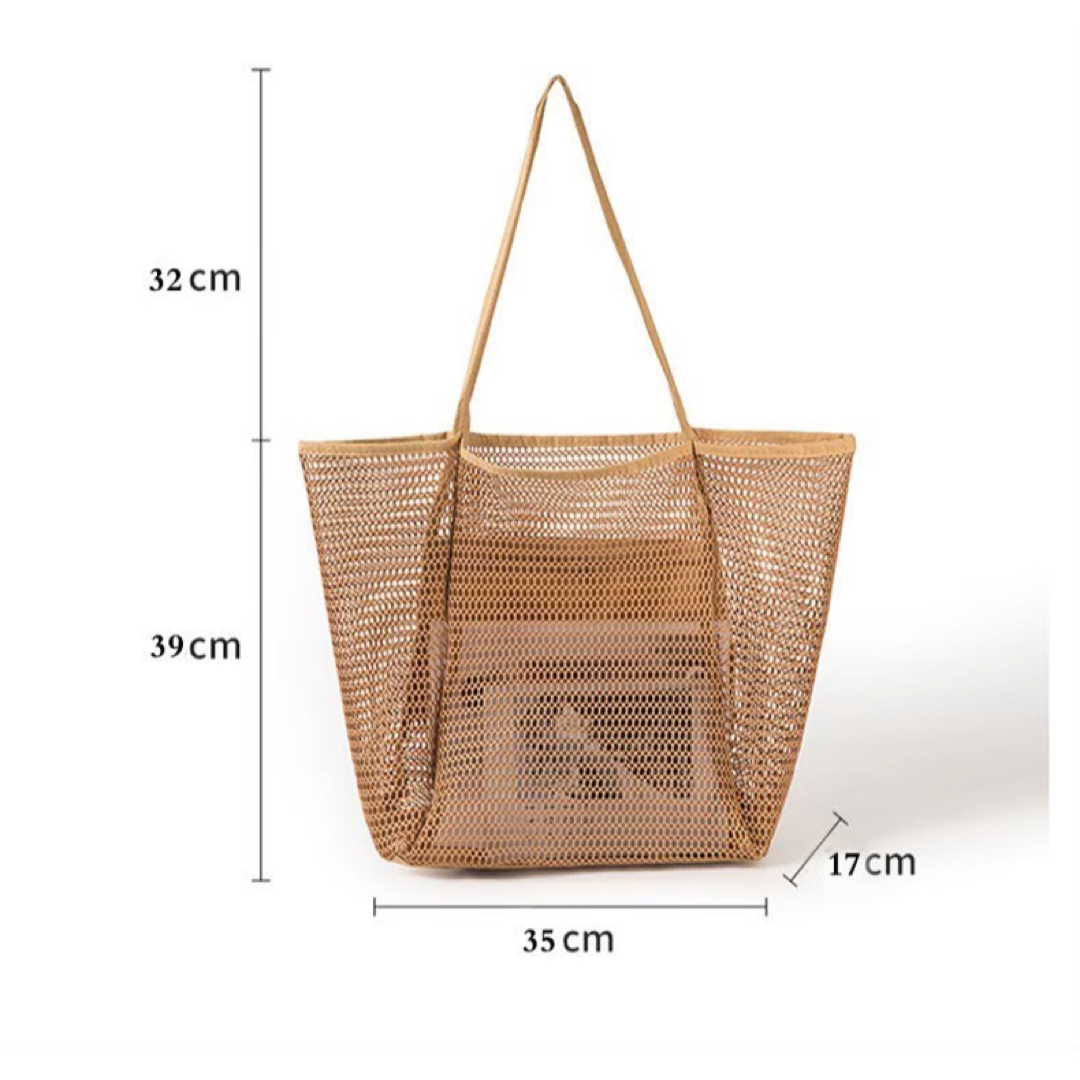 ブラウン メッシュバッグ プールバッグ かごバッグ 大容量 ビーチ エコバッグ レディースのバッグ(トートバッグ)の商品写真