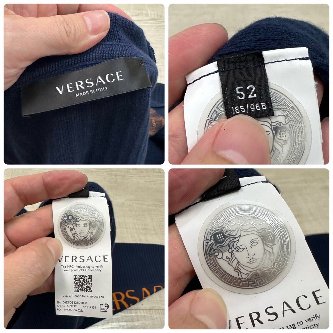 VERSACE(ヴェルサーチ)のVERSACE リブ ニット ロゴ ジップ パーカー 希少 サイズ 52 メンズのトップス(パーカー)の商品写真