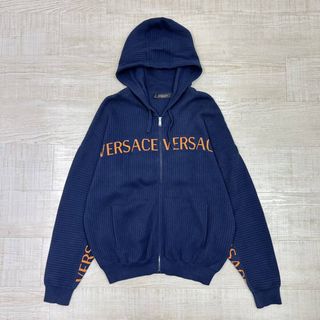 ヴェルサーチ(VERSACE)のVERSACE リブ ニット ロゴ ジップ パーカー 希少 サイズ 52(パーカー)