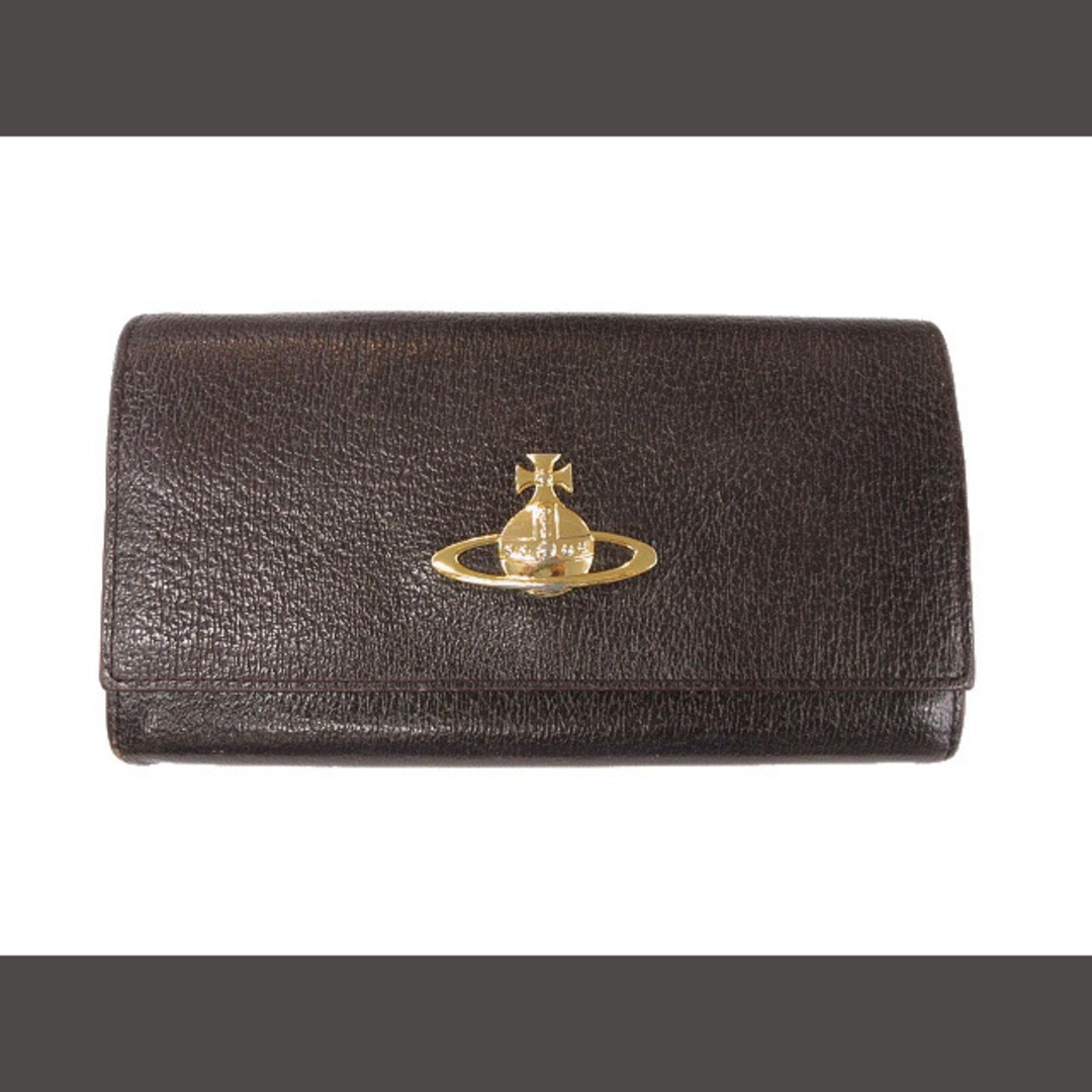 Vivienne Westwood(ヴィヴィアンウエストウッド)のヴィヴィアンウエストウッド 長財布 オーブ ダークブラウン 牛革 がま口 レディースのファッション小物(財布)の商品写真