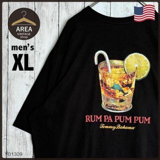 トミーバハマ古着アメリカTシャツ半袖メンズXLサイズUSA両面プリントブラック黒(Tシャツ/カットソー(半袖/袖なし))