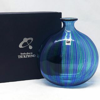 未使用 Studio glass in TSUKIYONO 月夜野工房 花瓶　青